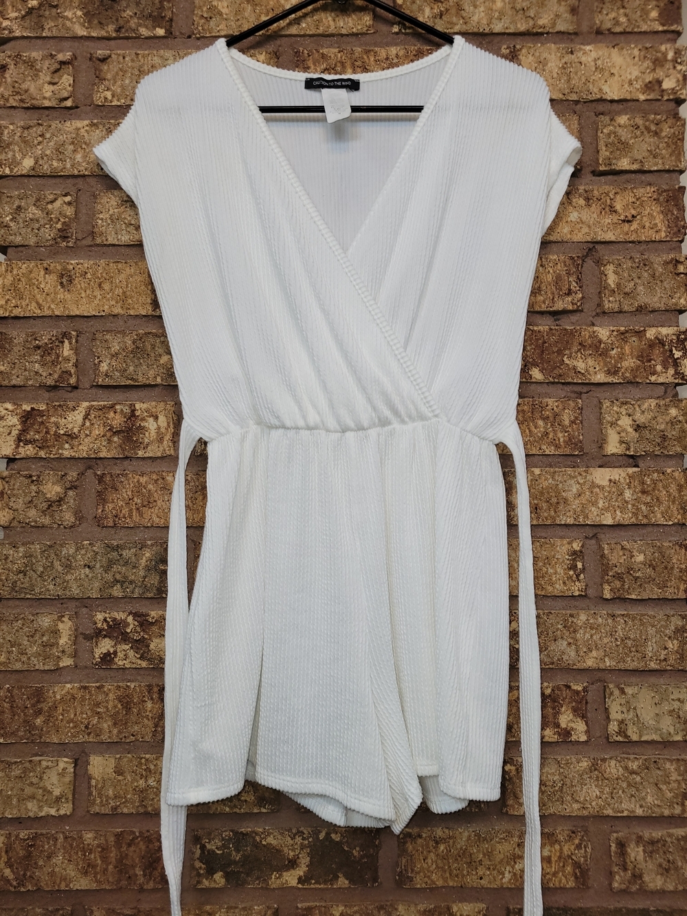 Caution To The Wind Cream Ribbed Wrap Romper with Tie Size Medium - Picture 5 of 10